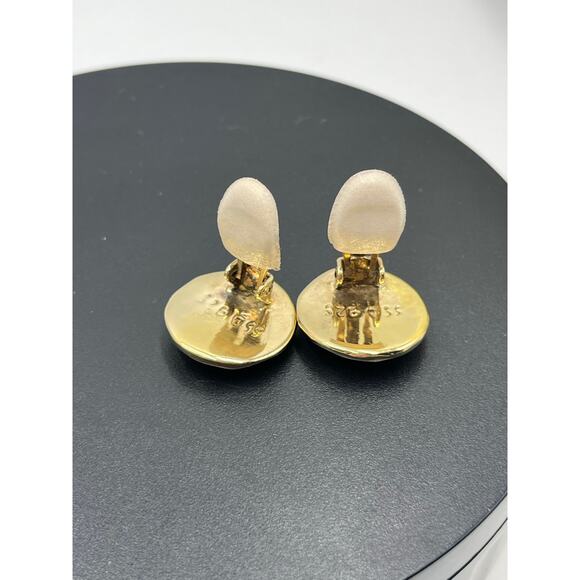 Simon Sebbag SSD 925 Vintage Hammered Round Gold Tone Clip on Earrings - Picture 5 of 9